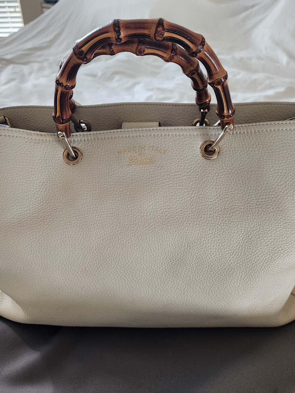 Gucci Cream Leather Tote with Bamboo Handles